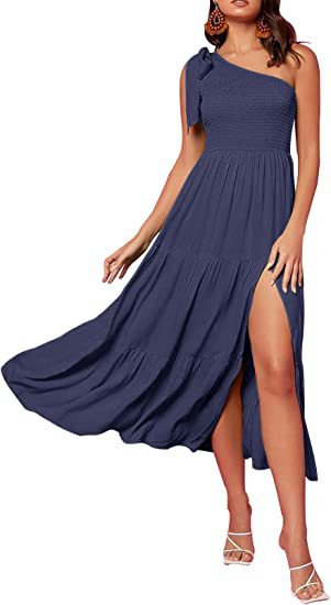 New Summer Fashion Women's One-shoulder Pleated Layered Hem Split Dress What Else You Got?