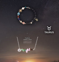 Natural Stone Zodiac Necklace & Bracelet Set – All 12 Signs | Spiritual Jewelry Gift
