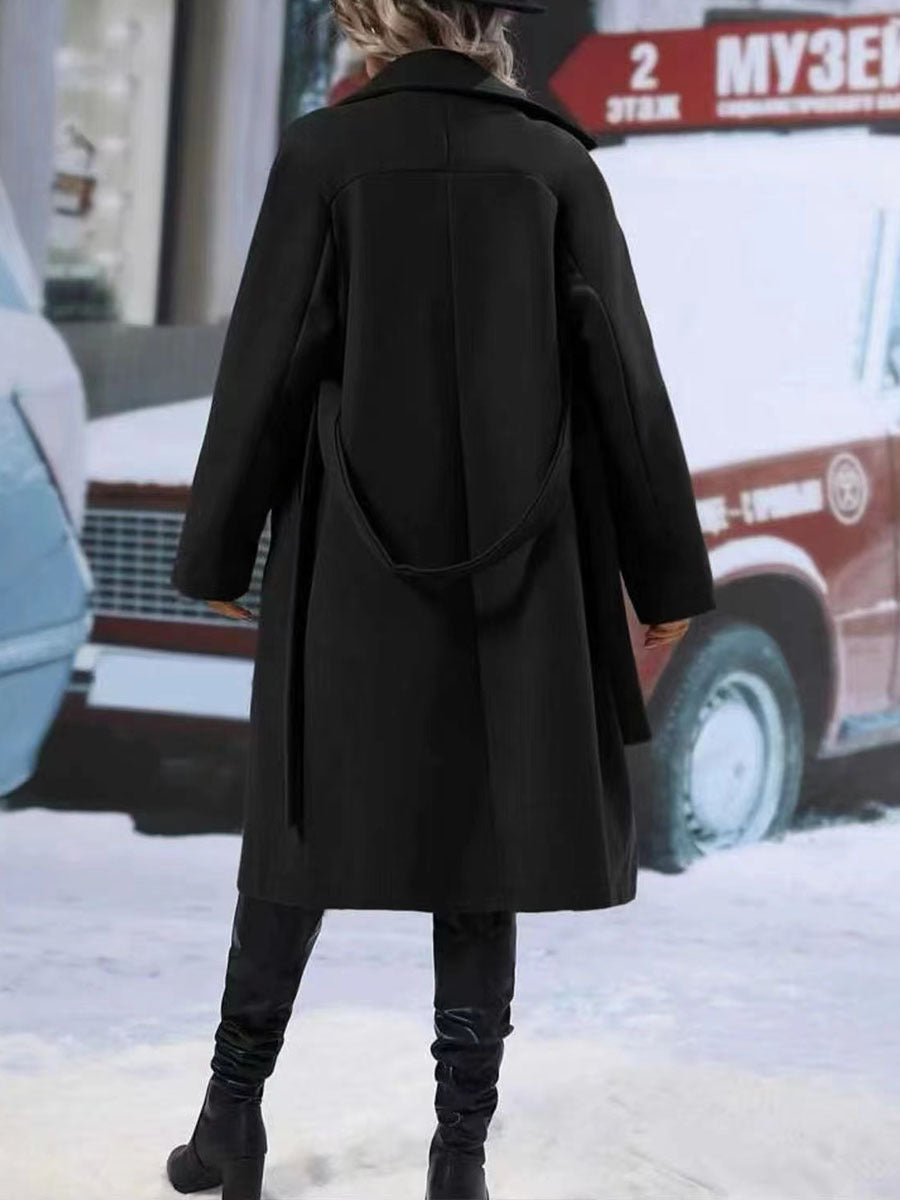 Lapel Double-breasted Trench Coat With Belt Winter Fashion Solid Color Long Jacket Outwear Women Clothing What Else You Got?