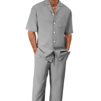 Men's Two-Piece Suit Set – Short Sleeve Shirt & Straight Pants – Complete Matching Outfit – 10 Colors