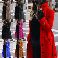 Women’s Medium-Length Casual Coat – Polyester Long-Sleeve Jacket S–2XL