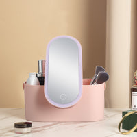 Portable Makeup Organizer with LED Mirror – Travel Cosmetic Storage Case
