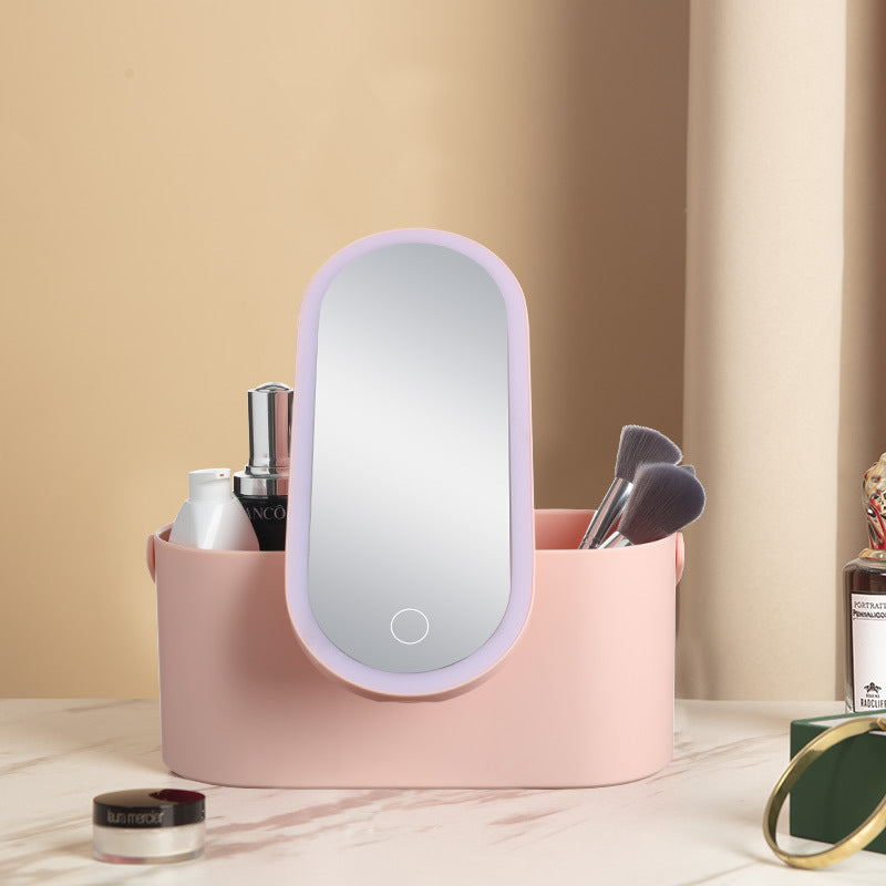 Portable Makeup Organizer with LED Mirror – Travel Cosmetic Storage Case