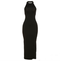Elegant Backless Slit Dress - Modest & Stylish Black Polyester Gown