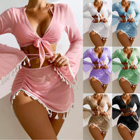 Elegant Modest Swimwear Set with Fringe & Cover-Up - Summer Beach Outfit for Women