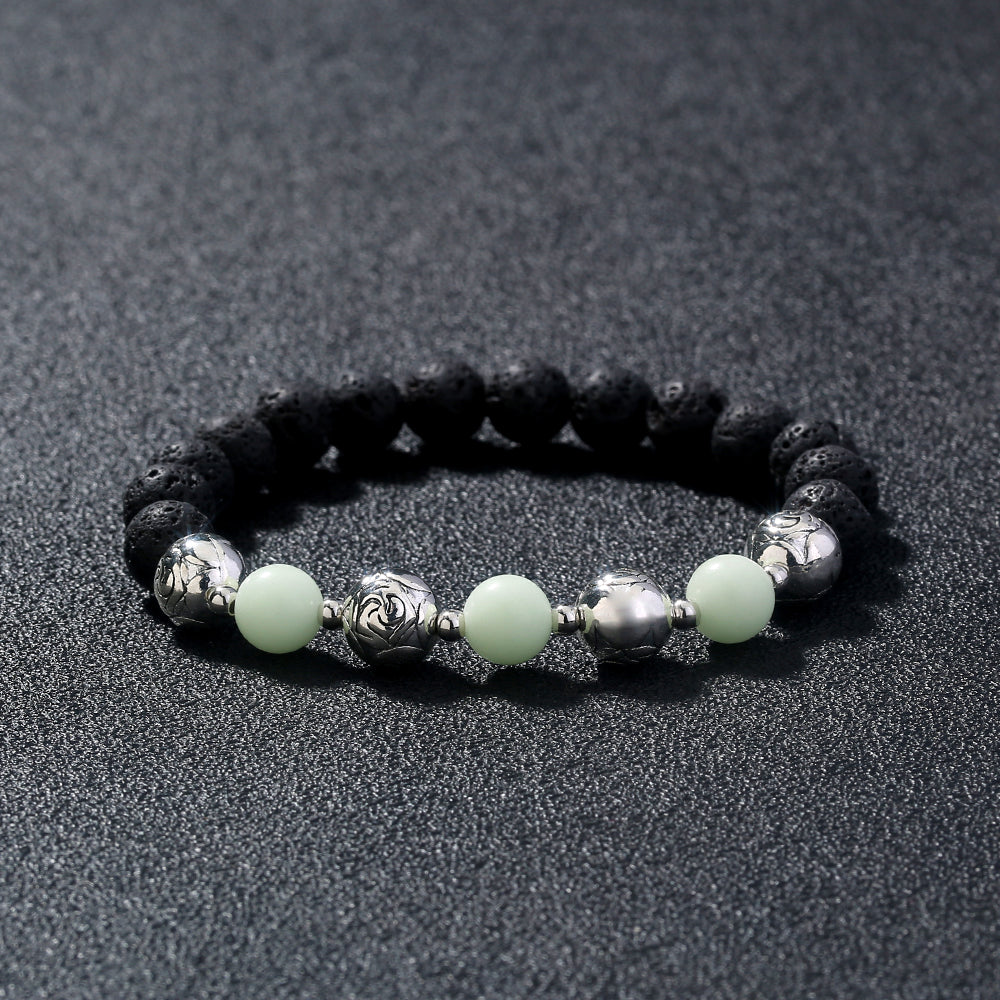 Black Volcanic Stone Luminous Bracelet – Glow‑in‑the‑Dark Beads with Electroplated Metal Accents (Unisex) What Else You Got?
