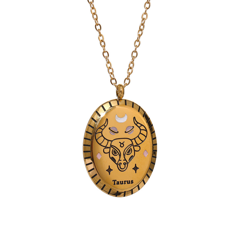 Titanium Steel Zodiac Oval Pendant Necklace What Else You Got?