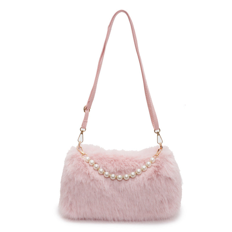 Women’s Plush Shoulder Bag – Pearl Chain Crossbody Armpit Bag for Autumn & Winter (Multiple Colors) What Else You Got?