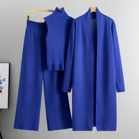 Women’s 3-Piece Knitted Set – Sleeveless Vest, Cardigan & Wide-Leg Pants
