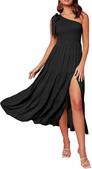 New Summer Fashion Women's One-shoulder Pleated Layered Hem Split Dress What Else You Got?