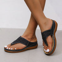 Glamorous Rhinestone Wedge Flip Flops — Women's Summer Beach Sandals with Clip Toe Thong