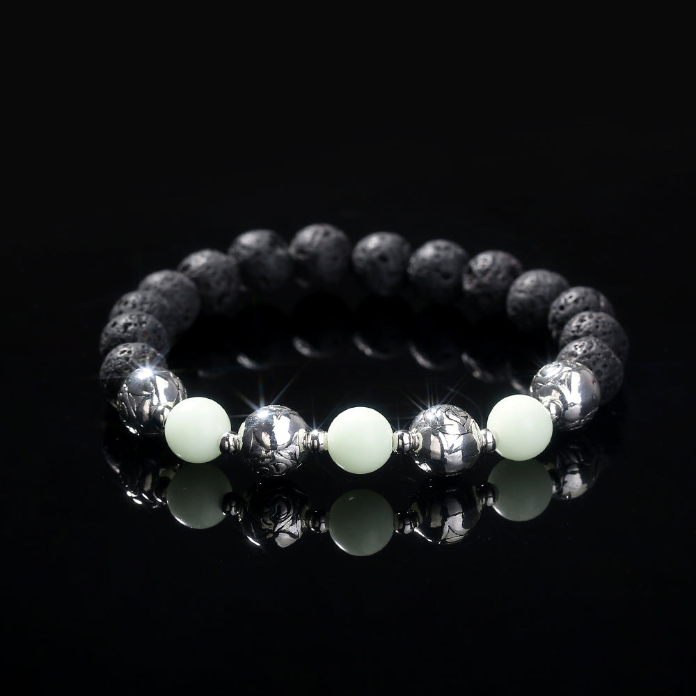 Black Volcanic Stone Luminous Bracelet – Glow‑in‑the‑Dark Beads with Electroplated Metal Accents (Unisex) What Else You Got?