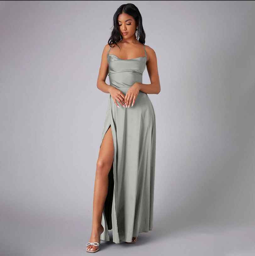 Summer Sexy Slimming Backless Strap Long Split Dress Women's Fashion High Waist Belted Gown V-neck What Else You Got?