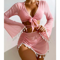 Elegant Modest Swimwear Set with Fringe & Cover-Up - Summer Beach Outfit for Women