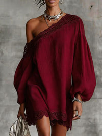 Women's Off-Shoulder Lace Trim Blouse – Elegant & Comfortable Long-Sleeve Top