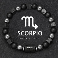 Zodiac Couples Matching Bracelets – 12 Signs, Volcanic Stone, Handmade