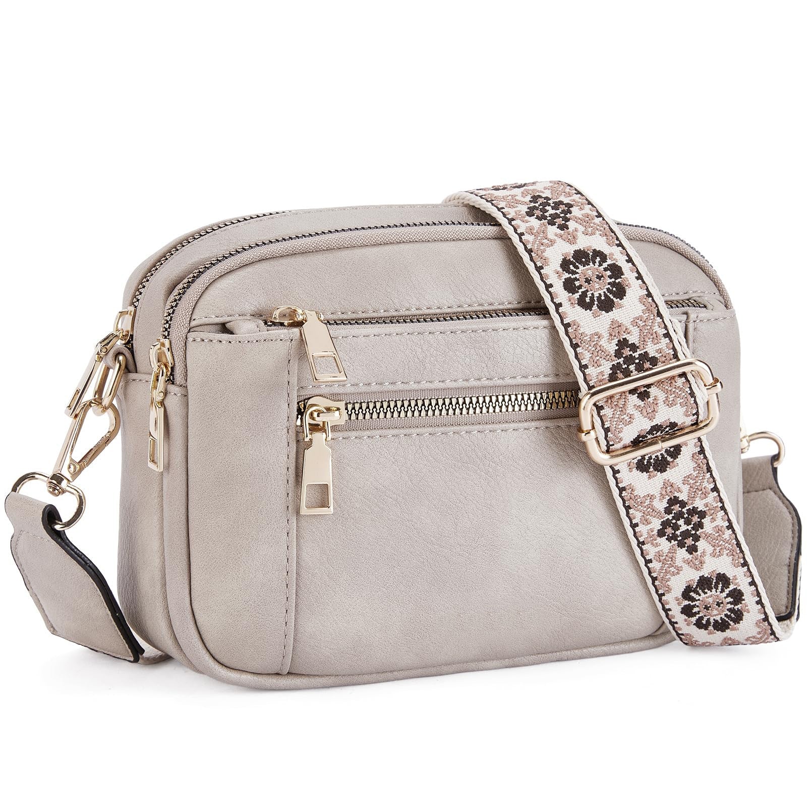 Triple-zipper Shoulder Bag With Floral Embroidered Straps Fashion Colorblock Multi-functional Crossbody Bags For Women What Else You Got?