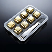 Luxurious Stainless Steel Ice Ball Set with Tongs - Golden Finish - Slow-Melting & Eco-Friendly