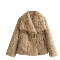 Women’s Plush Lapel Coat – Warm Spandex-Blend Winter Outerwear XS–L