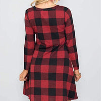 Elegant Plaid Dress for Women – Mid-Waist Slim Fit with Three-Quarter Sleeves