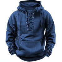 Men's Lace-Up Hoodie Sweatshirt – Urban Streetwear Pullover with Long Sleeves