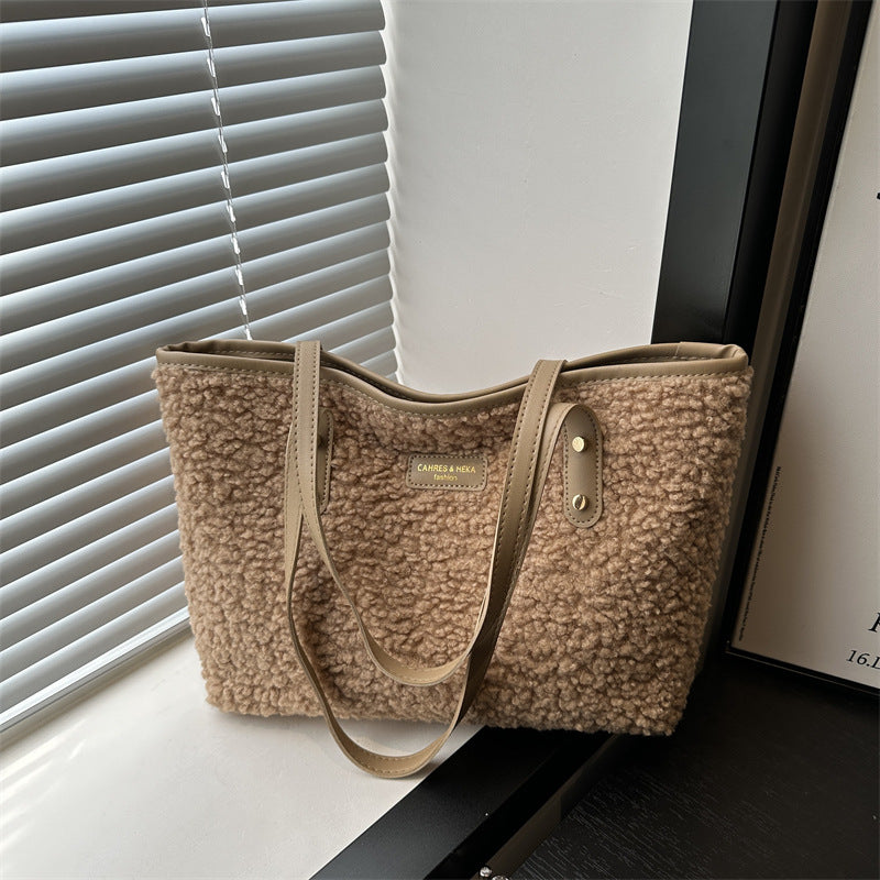 Furry Color‑Block Shoulder Bag – Soft Cotton Retro Bucket Tote for Everyday Wear What Else You Got?