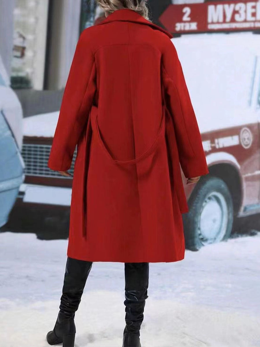 Lapel Double-breasted Trench Coat With Belt Winter Fashion Solid Color Long Jacket Outwear Women Clothing What Else You Got?