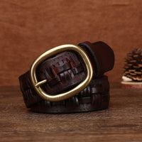 Handcrafted Men's Leather Belt - Premium First-Layer Cowhide with Personalized Brass Buckle - Distressed & Vegetable Tanned - Perfect for Every Occasion