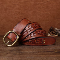 Handcrafted Men's Leather Belt - Premium First-Layer Cowhide with Personalized Brass Buckle - Distressed & Vegetable Tanned - Perfect for Every Occasion