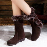 Cozy Mid-Calf Snow Boots with Faux Fur Plush for Winter Women - Black & Brown