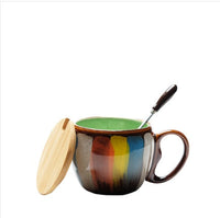 Elegant Couple Ceramic Cup Set with Lid & Spoon - Handmade Breakfast & Coffee Mugs