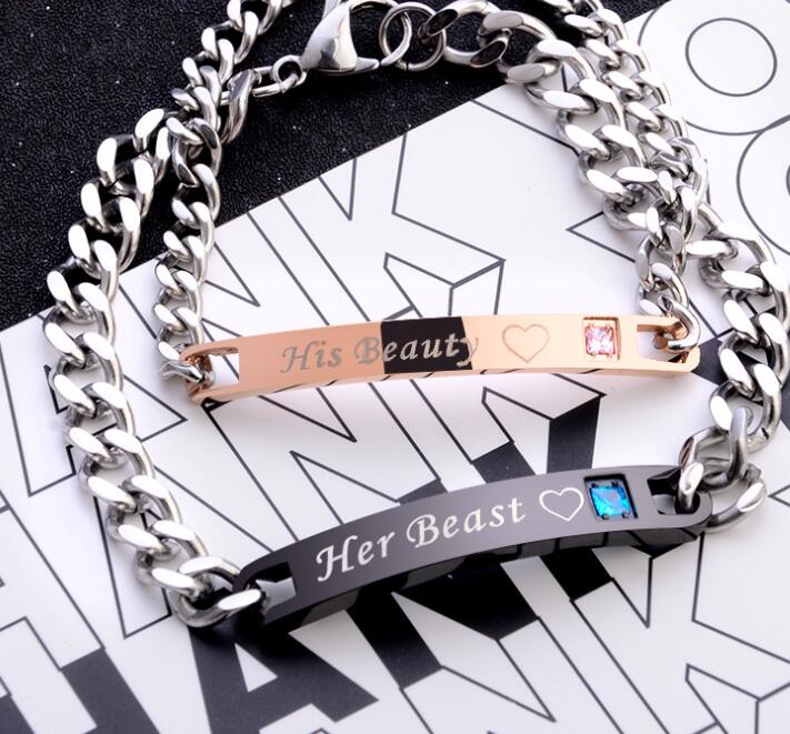 His Queen Her King Couple Bracelet Set – Black Rose Gold Crystal Chain Matching Jewelry What Else You Got?