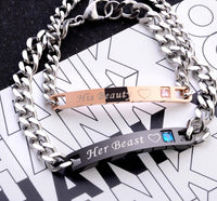 His Queen Her King Couple Bracelet Set – Black Rose Gold Crystal Chain Matching Jewelry for Couples