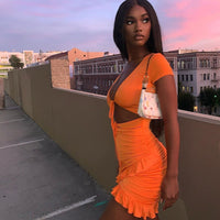 Radiant Grace: Short Sleeve Lace Dress in Vibrant Fluorescent - Elegant & Modest