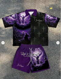 Patchwork Angel-Print Zip-Up Shirt Set