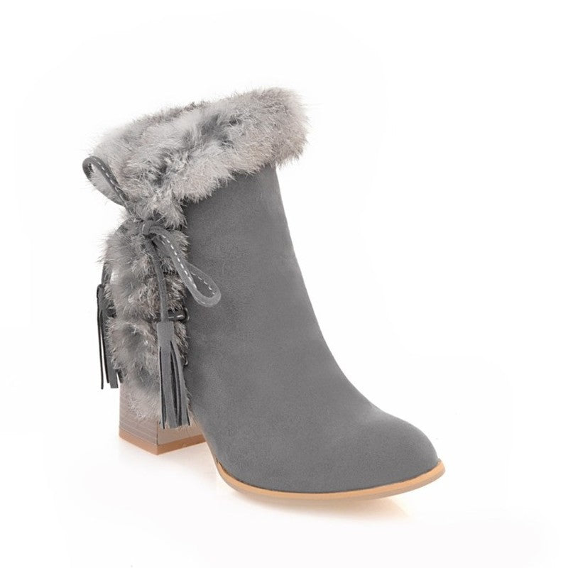 Faux rabbit fur lace-up chunky heel boots What Else You Got?