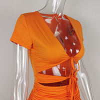 Radiant Grace: Short Sleeve Lace Dress in Vibrant Fluorescent - Elegant & Modest
