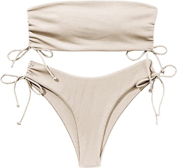 Summer Tube Bikini With Drawstring Design Solid Color Sexy Swimsuit For Beach Party Womens Clothing What Else You Got?
