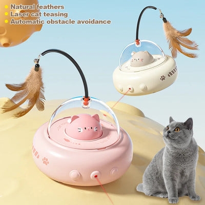 Electric UFO Cat Teaser Toy – USB Rechargeable Feather Wand with Bell for Pets