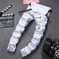 Vintage Streetwear Denim Jeans - Bold Newspaper Print for Men & Women