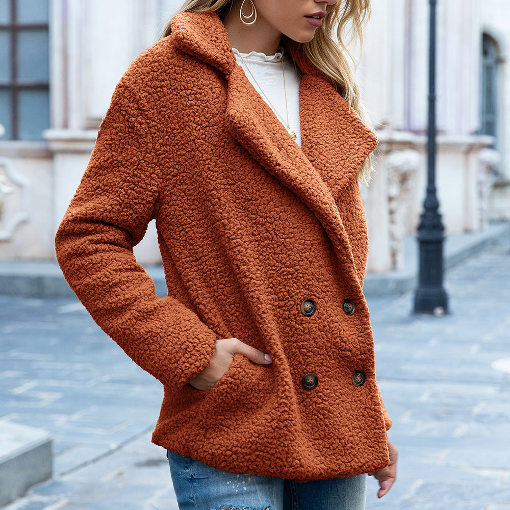 Women’s Fluffy Lapel Winter Coat – Soft Polyester Button Jacket, Casual Loose Fit Outwear (S–5XL) What Else You Got?