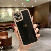Heart Rhinestone Phone Case – Electroplated Edge Soft Shell