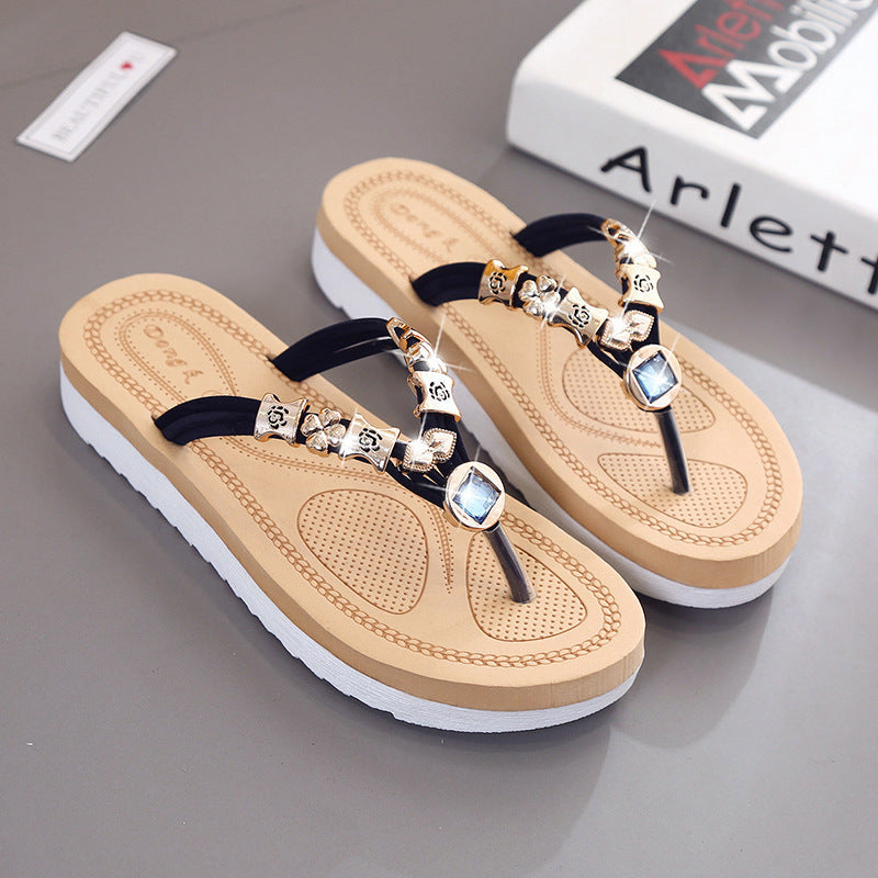 Women's Rhinestone Flip Flops – Lightweight Non-Slip Sandals