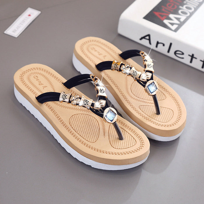 Women's Rhinestone Flip Flops – Lightweight Non-Slip Sandals
