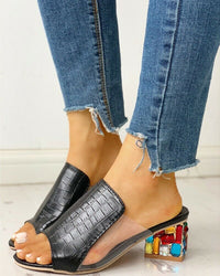 Fish mouth rhinestone fashion large size thick heel sandals