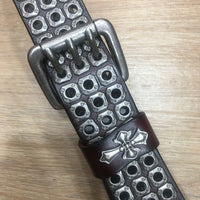 Genuine Leather Men's Belt – Corn-Grain Texture with Hollow Rivet Buckle