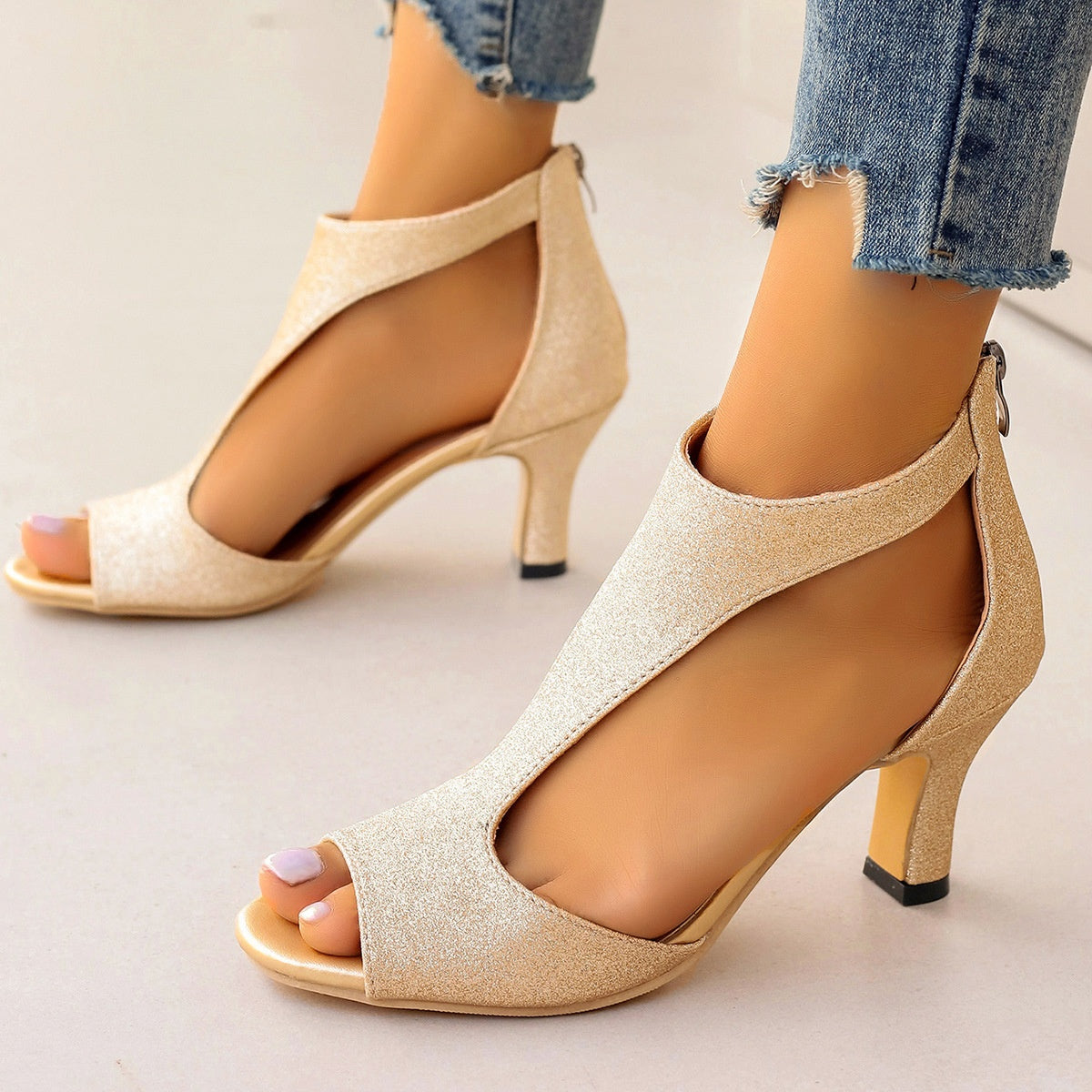 Women's High Heeled Fish Mouth Sandals with Zipper Closure - Summer Dressy Open Toe Footwear What Else You Got?