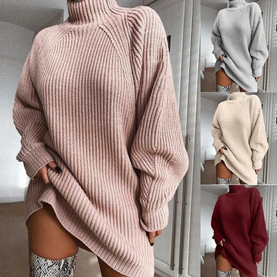 Cozy Winter Turtleneck Sweater Dress - Warm & Stylish Women's Knitwear