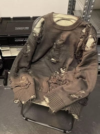 Men's Ripped Sweater - Trendy Animal Print Pullover with Tassels - All-Match Idle Style