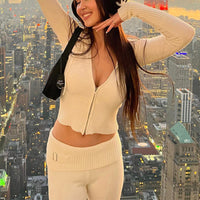 Elegant Christian Hoodie & Pants Set - Zip Long Sleeve Sweater with High Waist Trousers (Women's)